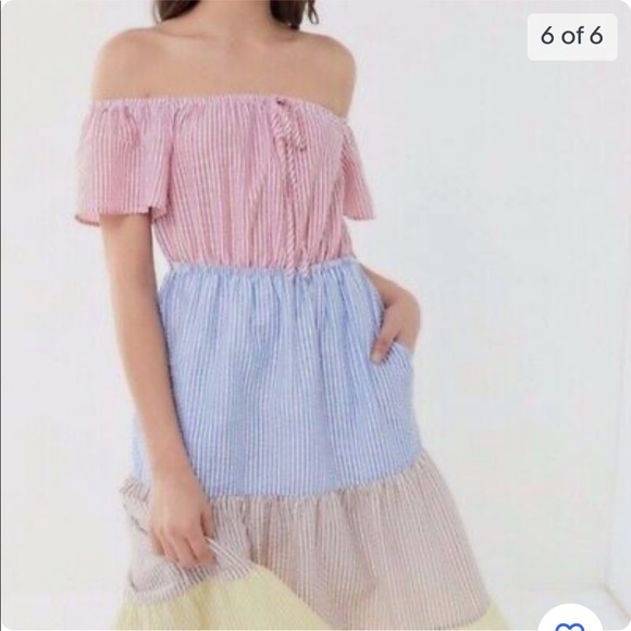 Urban Outfitters seersucker striped colour block midi dress - Picture 4 of 11